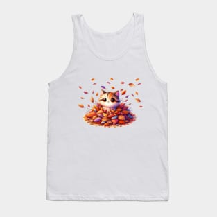 A Cute cat in a pile of leaves Tank Top